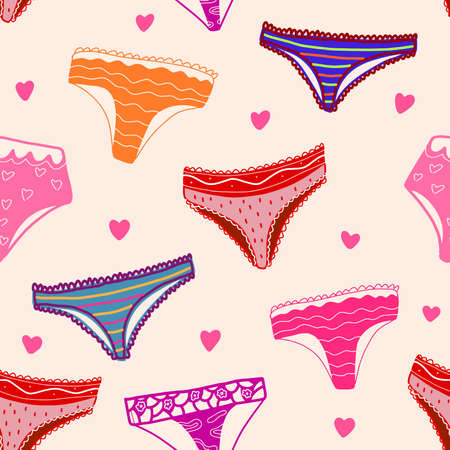 Seamless pattern with woman lingerie and underwear. Background with stylish bras, panties and...