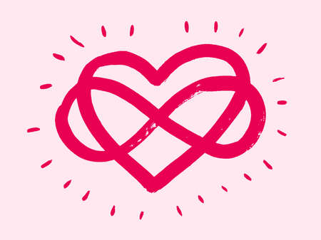 Love heart In the sign of infinity. Sign on postcard to Valentines day, wedding print. Vector calligraphy and lettering illustration isolated on a white background.のイラスト素材