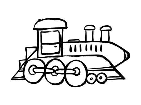 Vector Hand Drawn Doodle Cute Train Steam Locomotive, Toys Kids, Cartoon Illustration. Doodle grunge drawing. Coloring for children.のイラスト素材