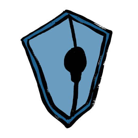 Security shield. Cyber security. Shield With Keyhole icon. Protect and Security of Safe concept. Illustrates cyber data security or information privacy idea. Doodle grunge vector Illustration.のイラスト素材