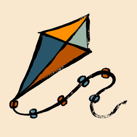 Flying kite doodle icon. Grunge colorful style sign for mobile concept and web design. Kites fly outline vector icon.のイラスト素材