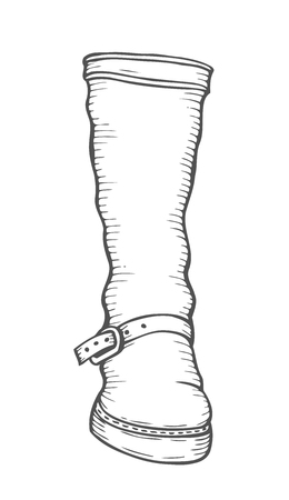 Hand drawn high boot, sketch, white black illustration.のイラスト素材