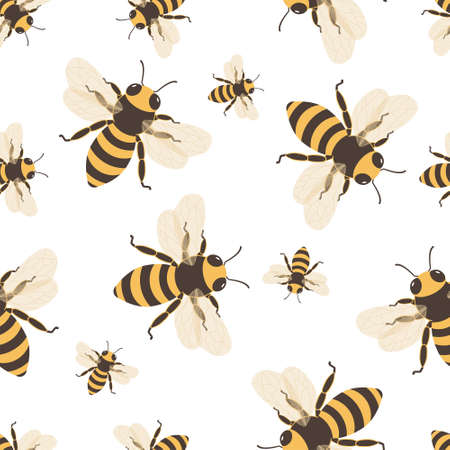 Bee seamless vector pattern. Great for themed backgrounds, home decor, wallpaper, apparel. Flat...