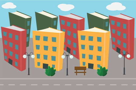 Book houses along the street. Abstraction vector illustrationのイラスト素材