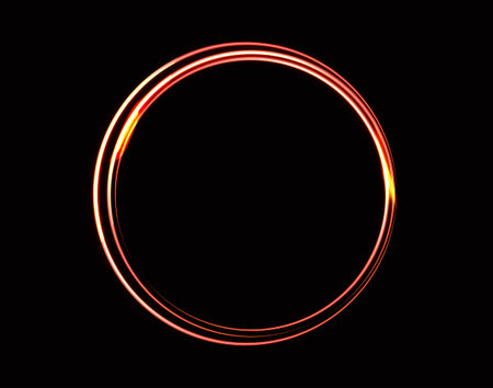 Yellow-red laser glowing circle isolated on a black background. Neon circles. Abstract vector illustration.のイラスト素材