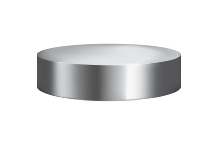 Round silver podium, isolated on white background. Can be used for product demonstration. Realistic vector illustration.のイラスト素材