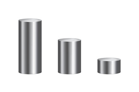 Set of round silver podiums of different heights isolated on white background. Realistic vector illustration.のイラスト素材