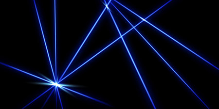 Blue intersecting laser beams, glowing stripes. Abstract vector illustration isolated on black background.のイラスト素材