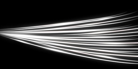 White glowing speed stripes. Traces of movement of a car. Abstract vector.のイラスト素材