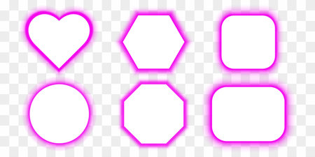 A set of white frames of different shapes with pink led backlight. 3d vector illustration isolated on transparent background.のイラスト素材