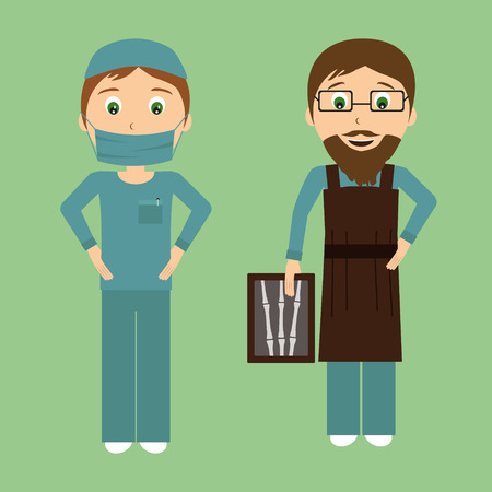 Surgeon and radiologist in flat designe. Vector illustration of a smiling doctorのイラスト素材