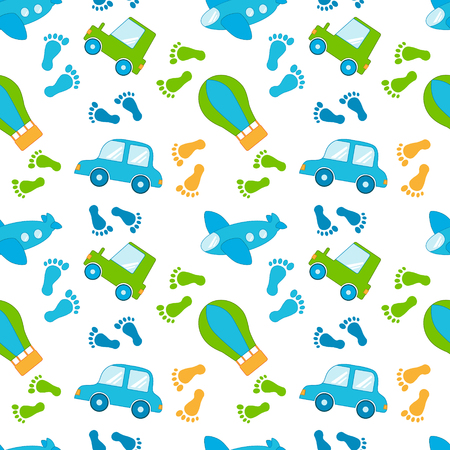 Seamless pattern with cars and planeのイラスト素材