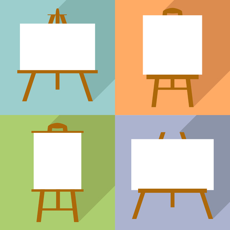 Set of wooden easels with blank canvas in flat designのイラスト素材