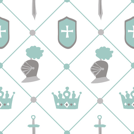 Chivalrous tournament vector seamless pattern. Vintage knightly madival background perfect for baby boy fabric textile or decorative wrapping paperのイラスト素材