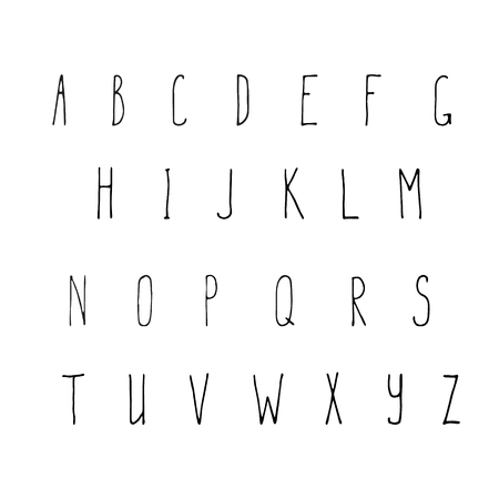 Sketched hand drawn alphabet letters.Vintage handwritten font is perfect for cards and  invitations. Isolated letters on white backgroundのイラスト素材