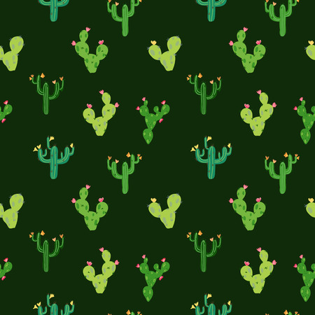 Vestor seamless pattern with cute tropical cactus with flowers inspired by exotic tropical garden succulents. Cute green nature backdrop perfect for baby textile or wrapping paperのイラスト素材
