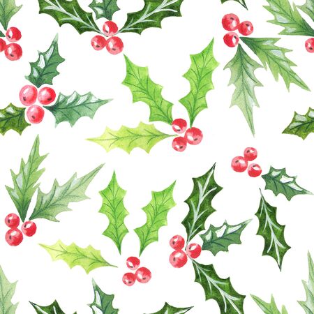 Watercolor seamless pattern with hand painted cranberries on white backdrop. Hand draw texture. Beautiful background for textile, wallpaper, wrapping paperの写真素材