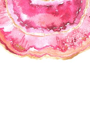 Template with bright hand painted watercolor agate slice in blue colors. Romantic decorative luxury mineral perfect for gretting and post card, banner and print poster designの写真素材