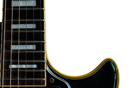 The Zoom View of Olde Guitar on White Backgroundの写真素材