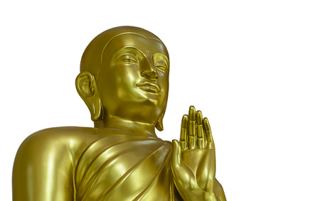 Golden Buddha Statue on White Background with Clipping Pathの写真素材