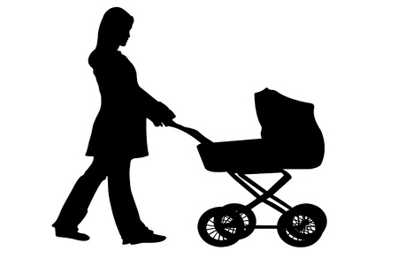 silhouette of woman pushing carriageのイラスト素材