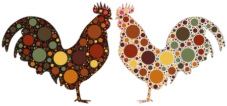 dotted rooster silhouetteのイラスト素材