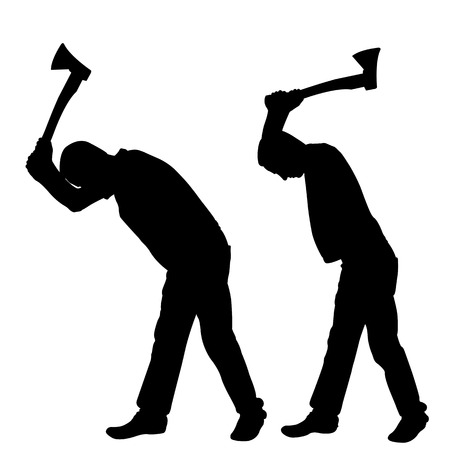 silhouettes of people with axesのイラスト素材