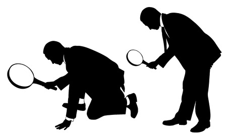 silhouettes of men with magnifying glassのイラスト素材