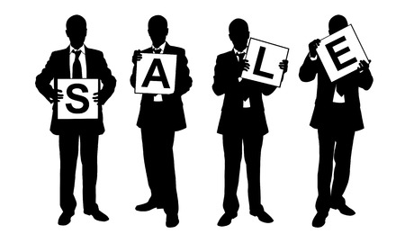businessmen holding \\\"sale\\\" signのイラスト素材