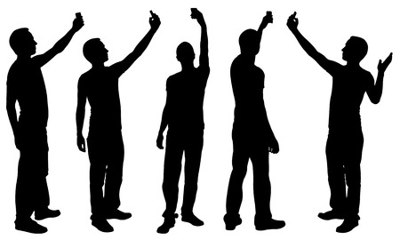 silhouettes of people taking selfiesのイラスト素材