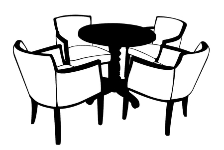 Illustration of table with chairs isolated on whiteのイラスト素材