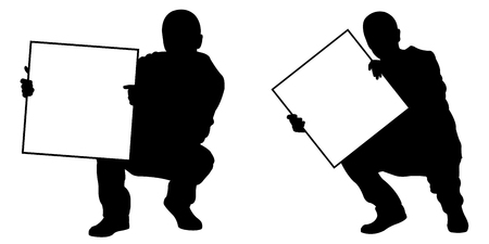 People holding panels in a crouch position isolated on whiteのイラスト素材