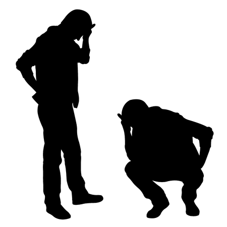 Silhouettes of sad men isolated on whiteのイラスト素材
