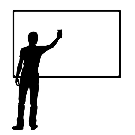 Silhouettes of man washing board isolated on whiteのイラスト素材