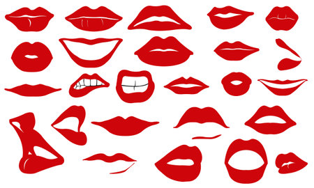 set of different red lipsのイラスト素材