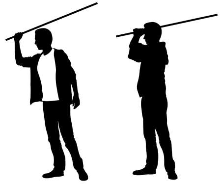 silhouettes of men hitting with stickのイラスト素材