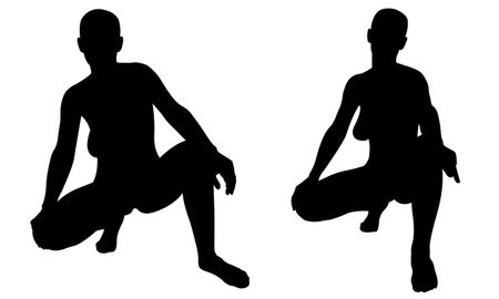 silhouettes of women posing in a crouch positionのイラスト素材