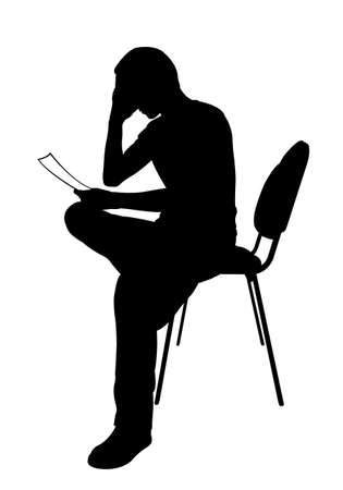 silhouette of man reading on chairのイラスト素材