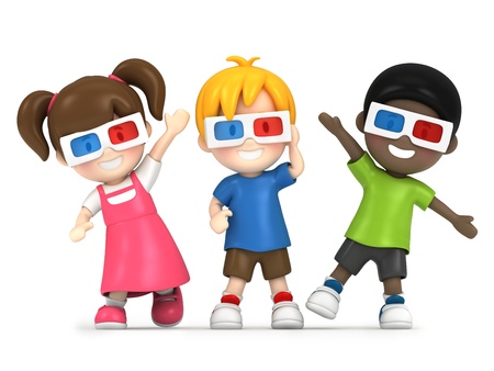 3d render of a kids wearing 3d glassの写真素材