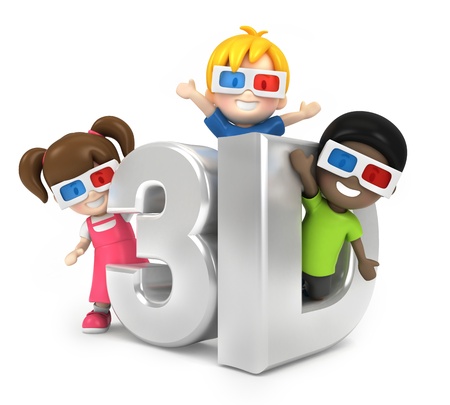 3d render of kids with 3d glassの写真素材