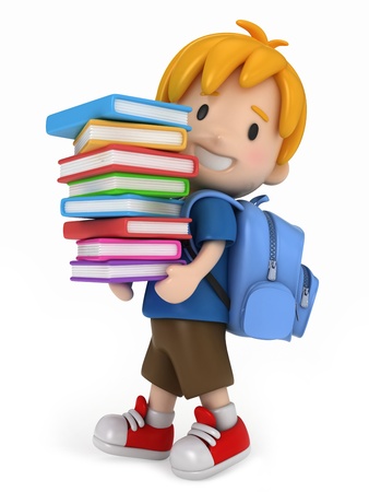 3D Render of Kid with Booksの写真素材
