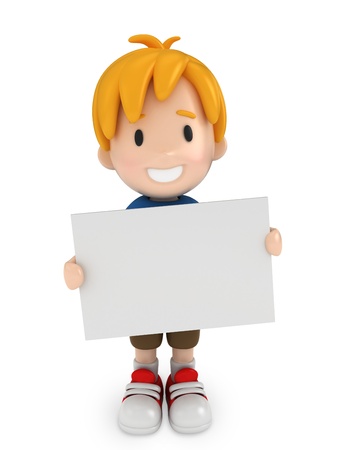 3D Render of Kid and Blank Boardの写真素材