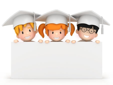 3D render of kids and blankboardの写真素材