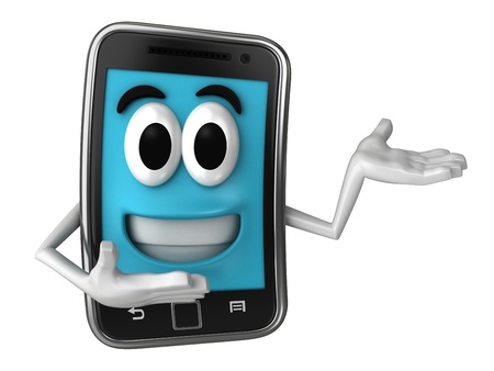 Smartphone character presenting somethingの写真素材