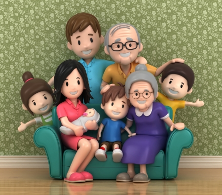 3D render of grandparents with grandchildredの写真素材