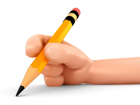 3d render of a hand holding a pencilの写真素材