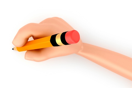 3d render of a hand holding a pencil