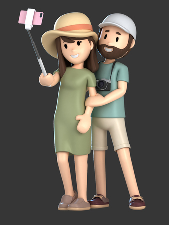 3d render of a couple taking a selfie on a vacation;の写真素材