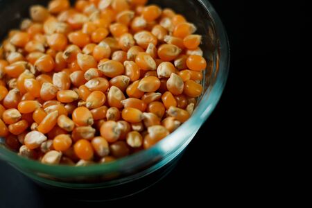 Popcorn, dark backround closeupの写真素材