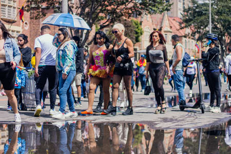 Mass attendance at the BogotÃ¡ LGBT March thousands of people attended to commemorate LGBT pride through the streets of the city, July 3, 2022 BogotÃ¡ Colombiaのeditorial素材